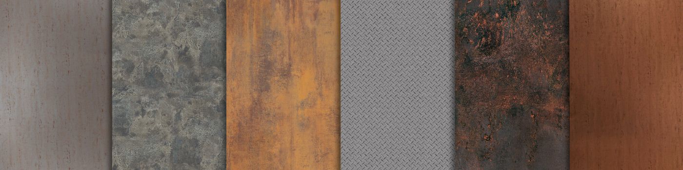 rusted and vintage metal laminates bonded to plywood