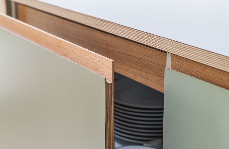 Sage Green Laminated Plywood Kitchen cupboards