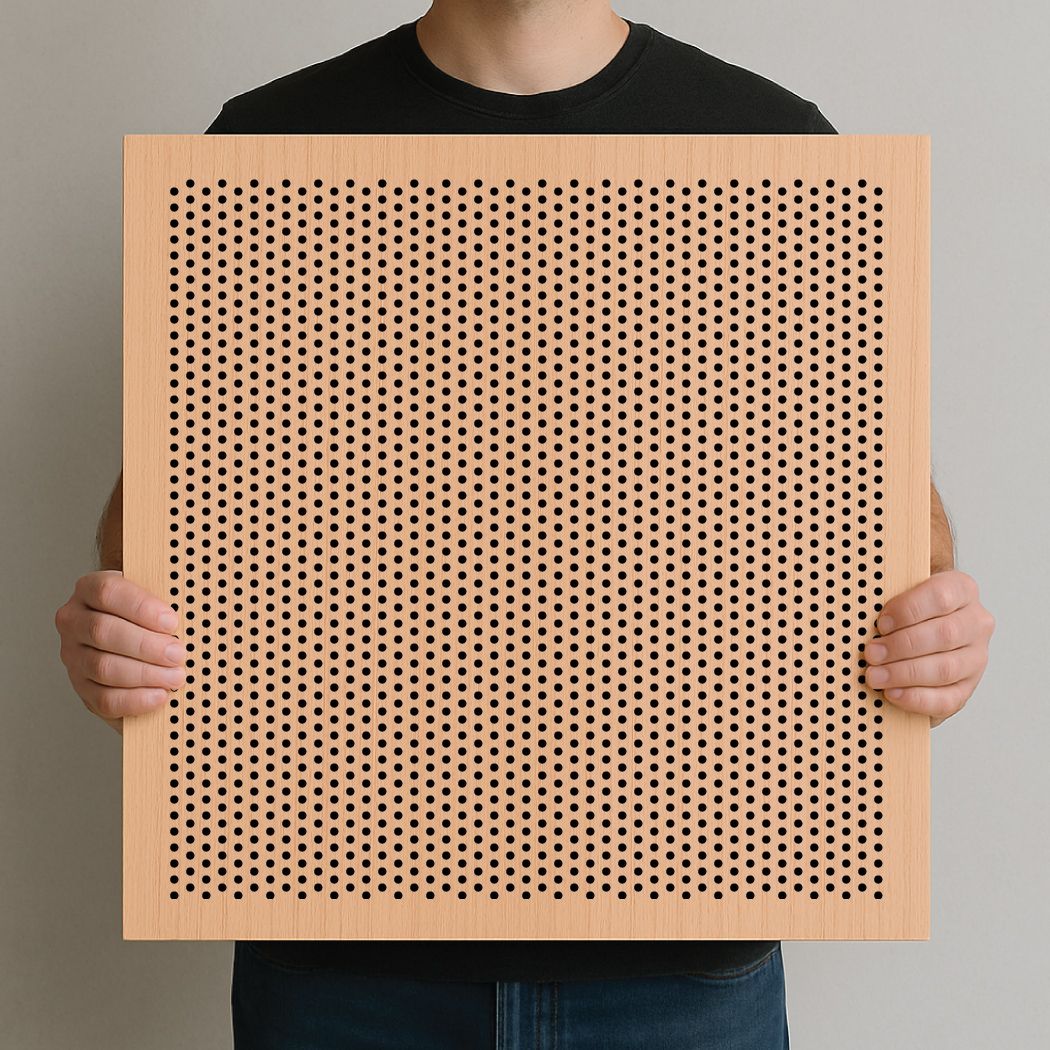 Acoustic plywood panel sample 8mm staggered perforations