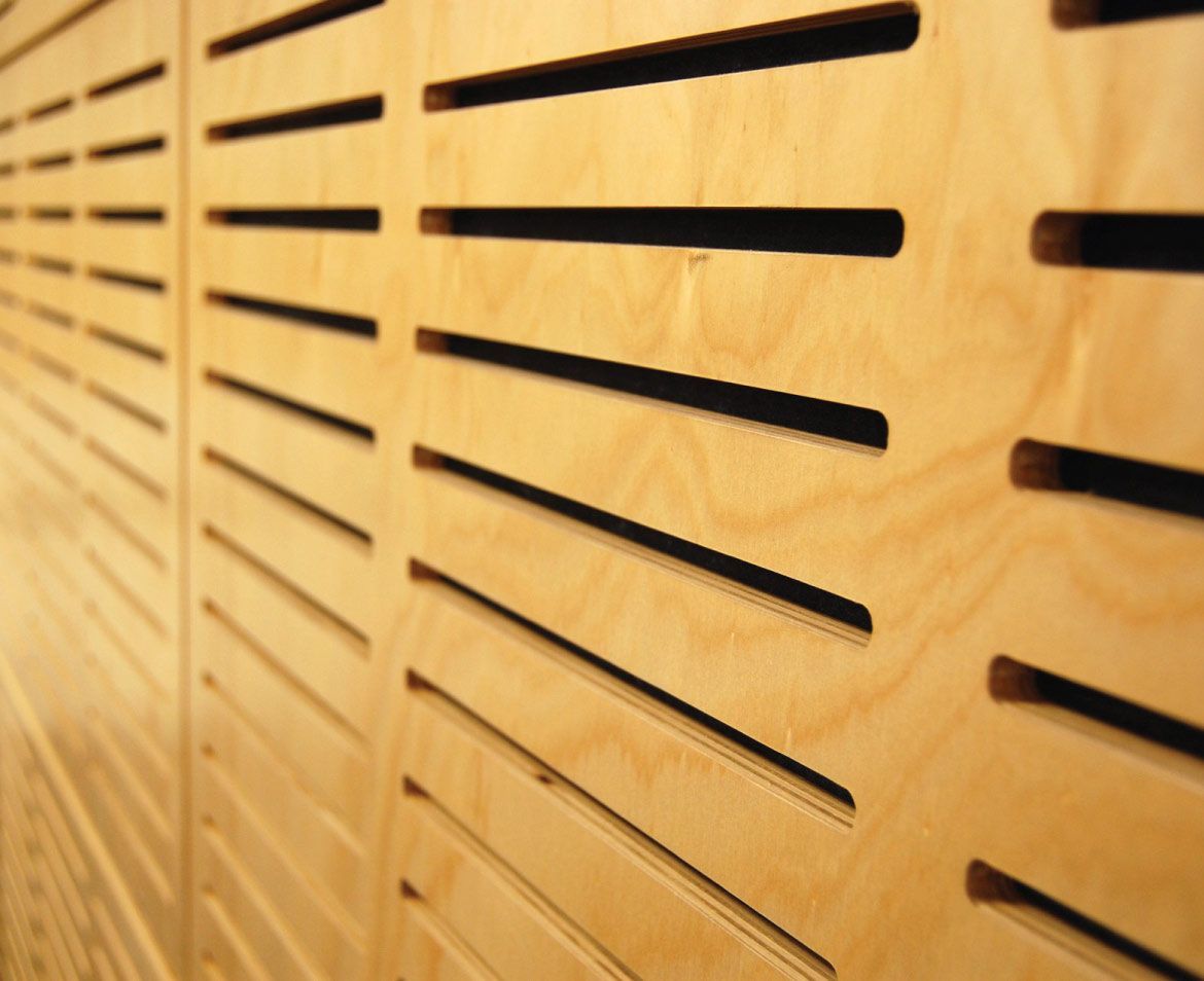 Acoustic slots plywood wall