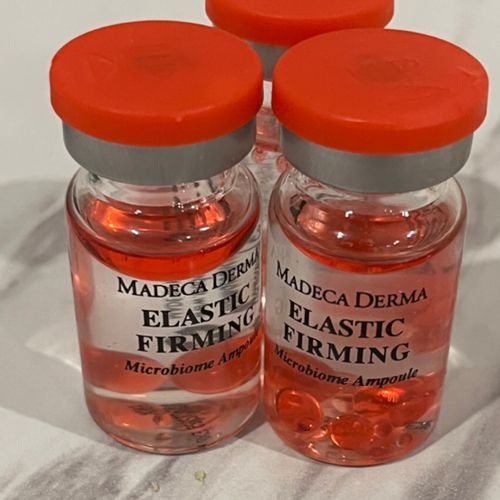 Three bottles of madeca derma elastic firming microbiome ampoules