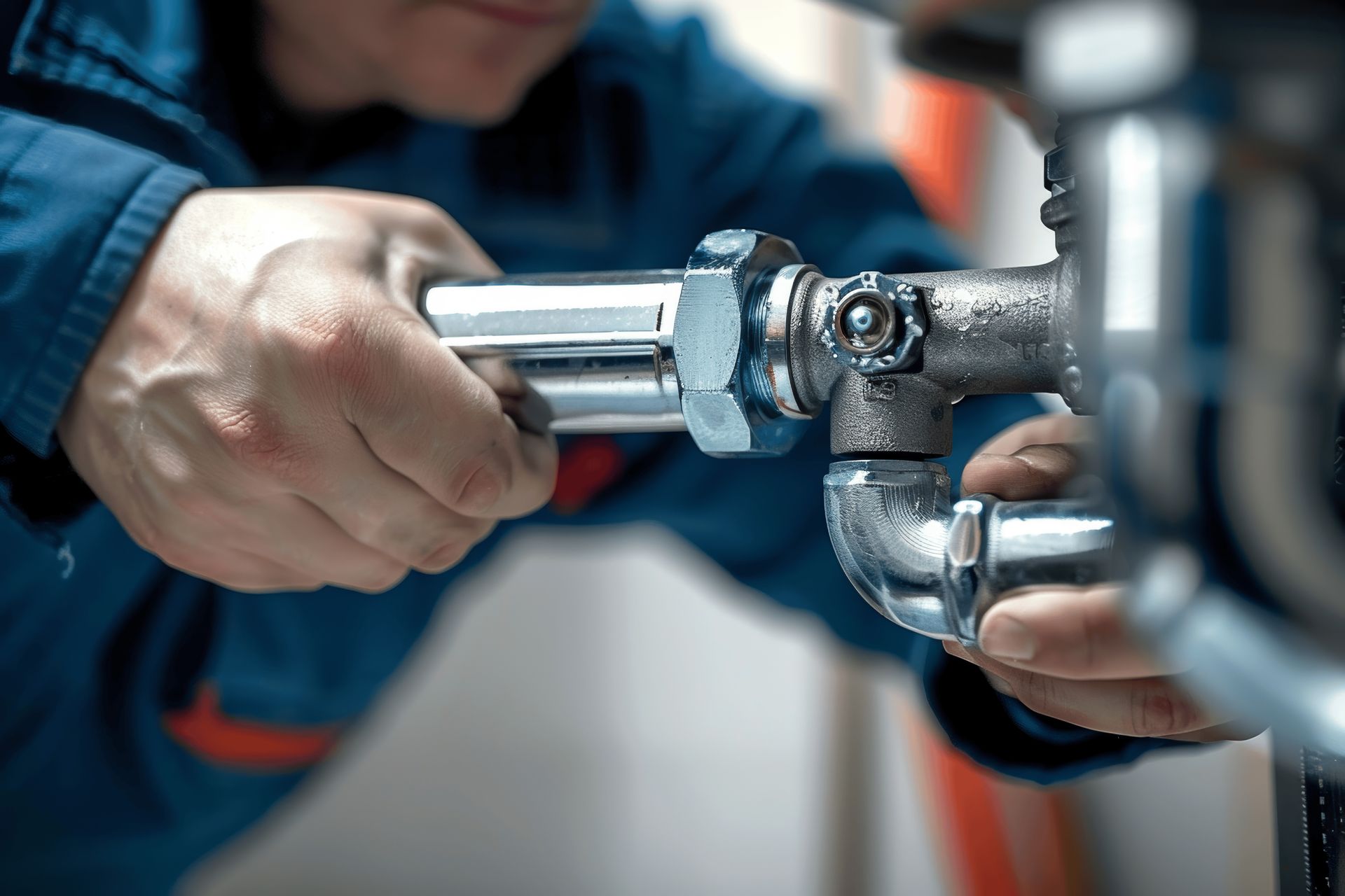 Professional plumber providing expert plumbing services by tightening a metal sink pipe.