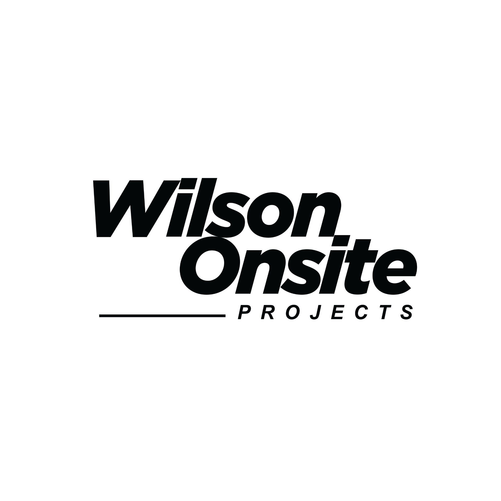 A black and white logo for wilson onsite projects on a white background.