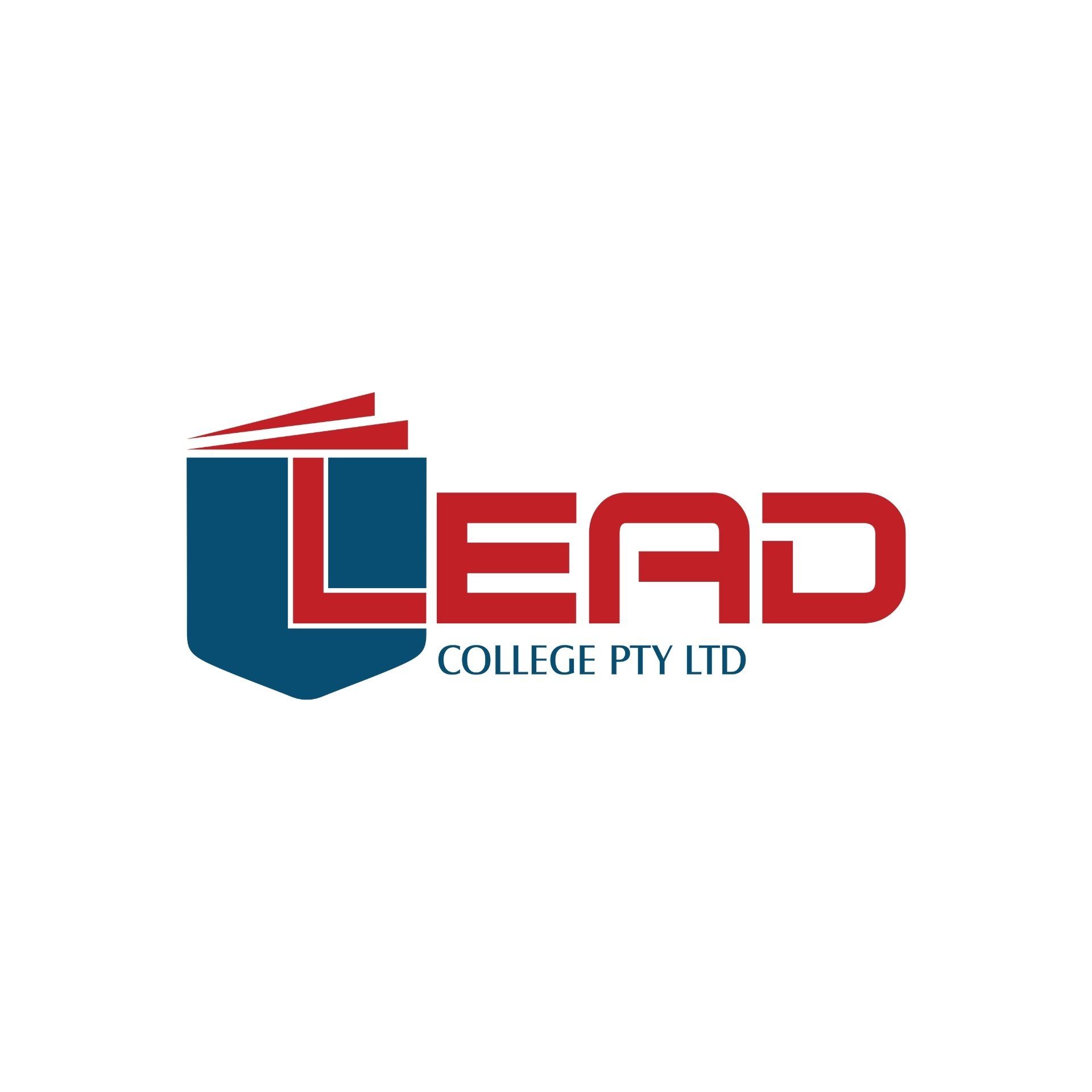 A logo for lead college pty ltd with a book on it