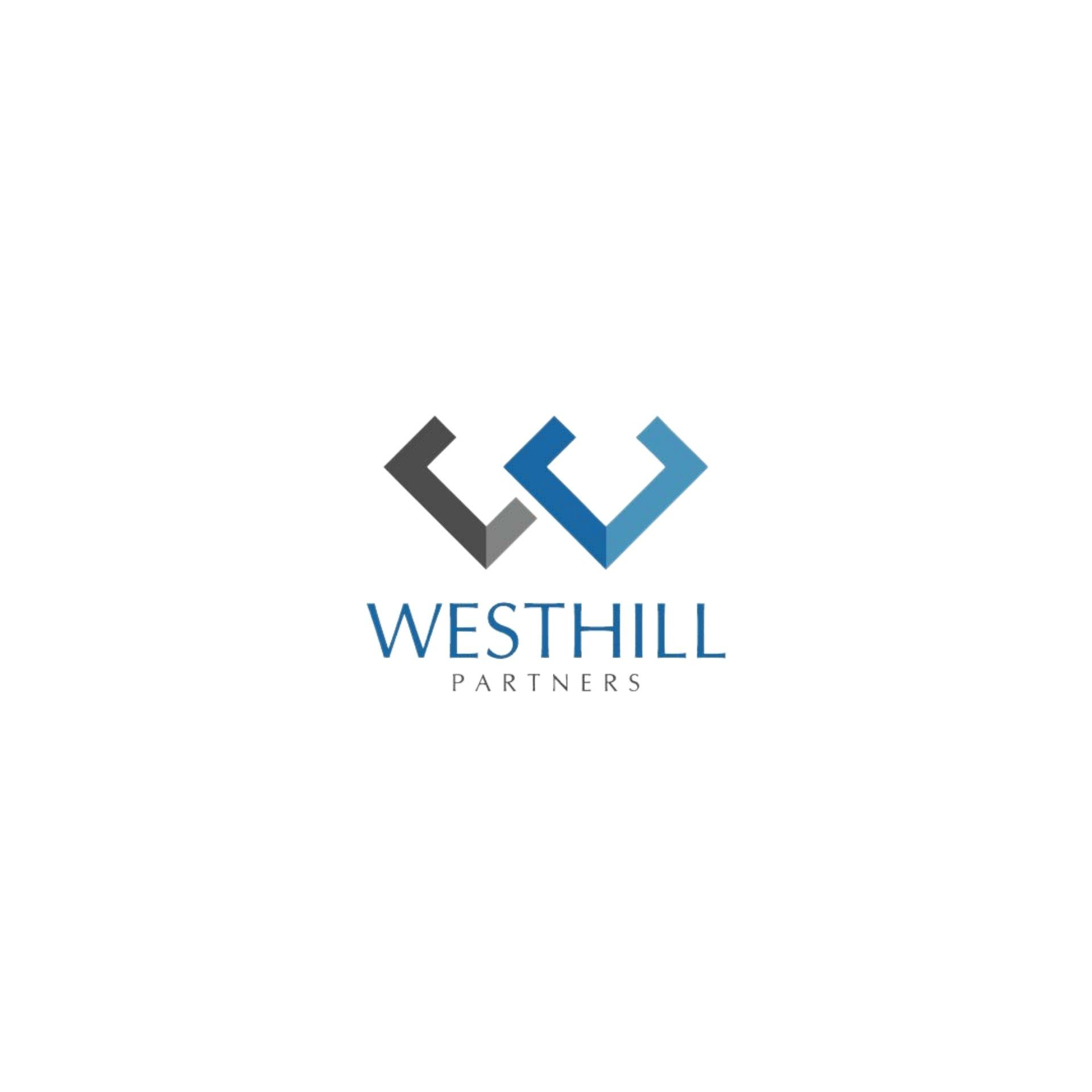 A blue and gray logo for westhill partners