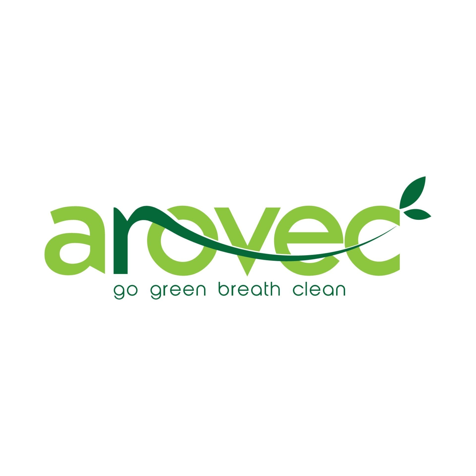 An arovec logo that says go green breath clean