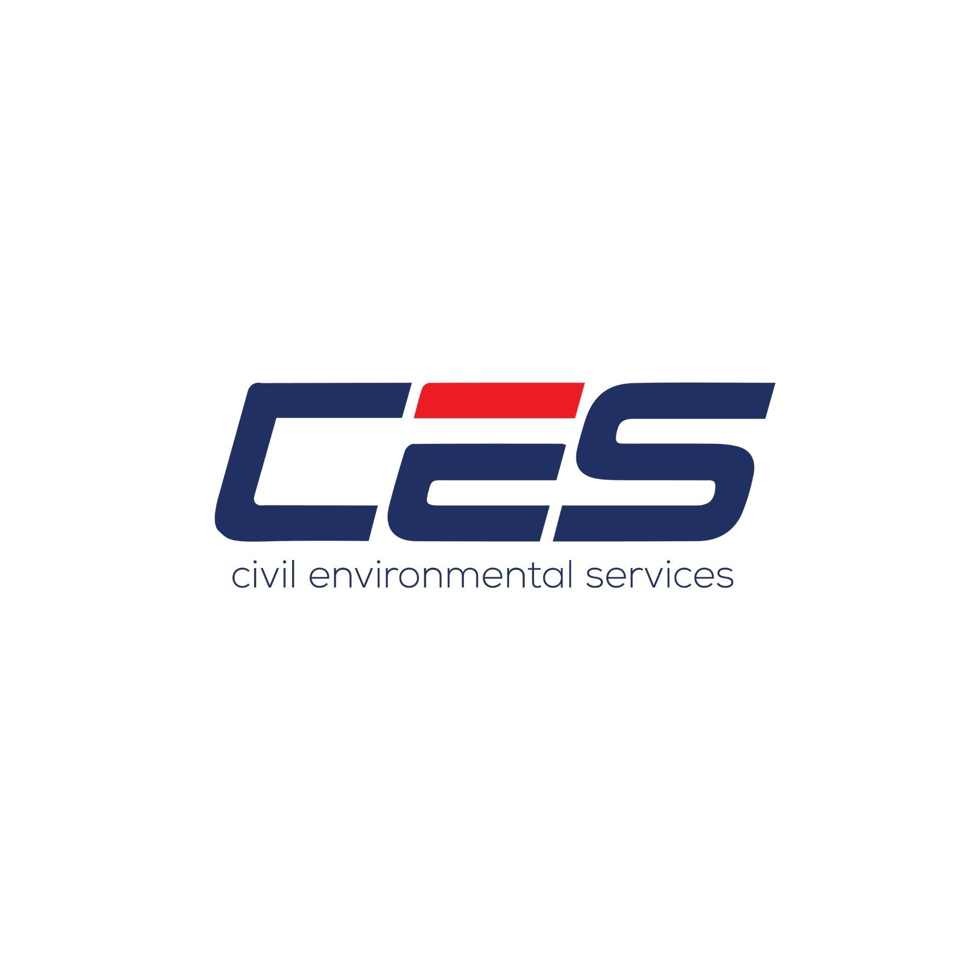 A blue and red logo for ces environmental services