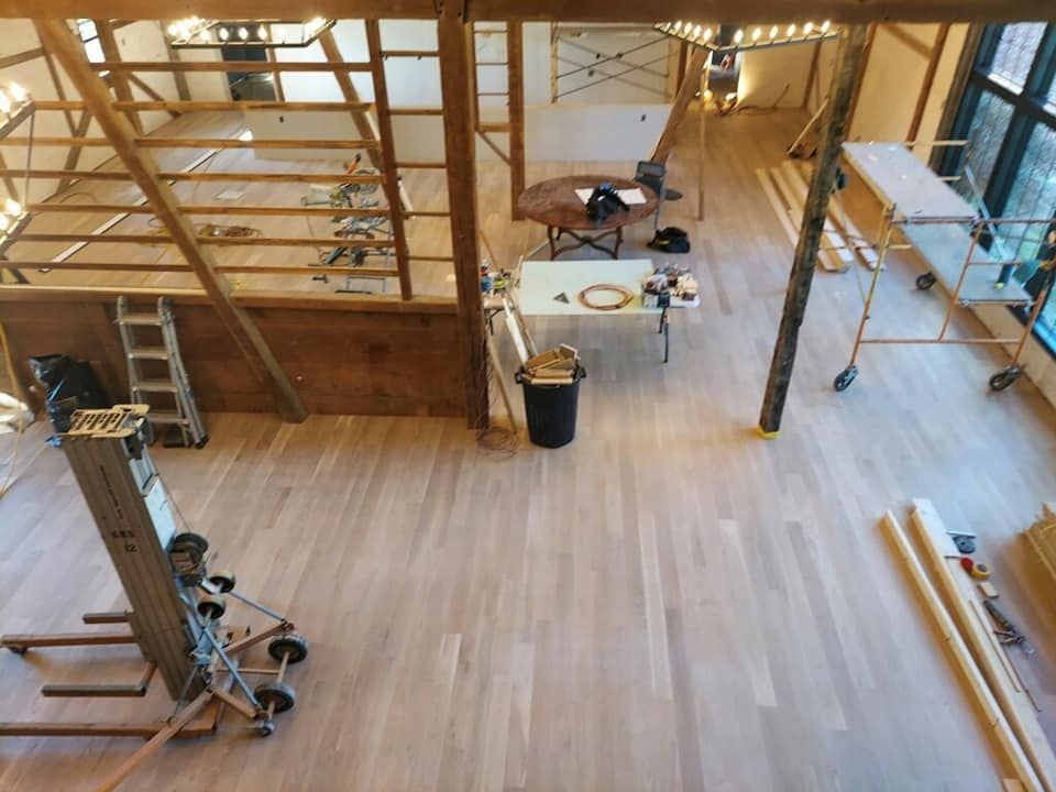 An aerial view of a building under construction