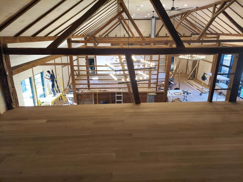 An aerial view of a building under construction