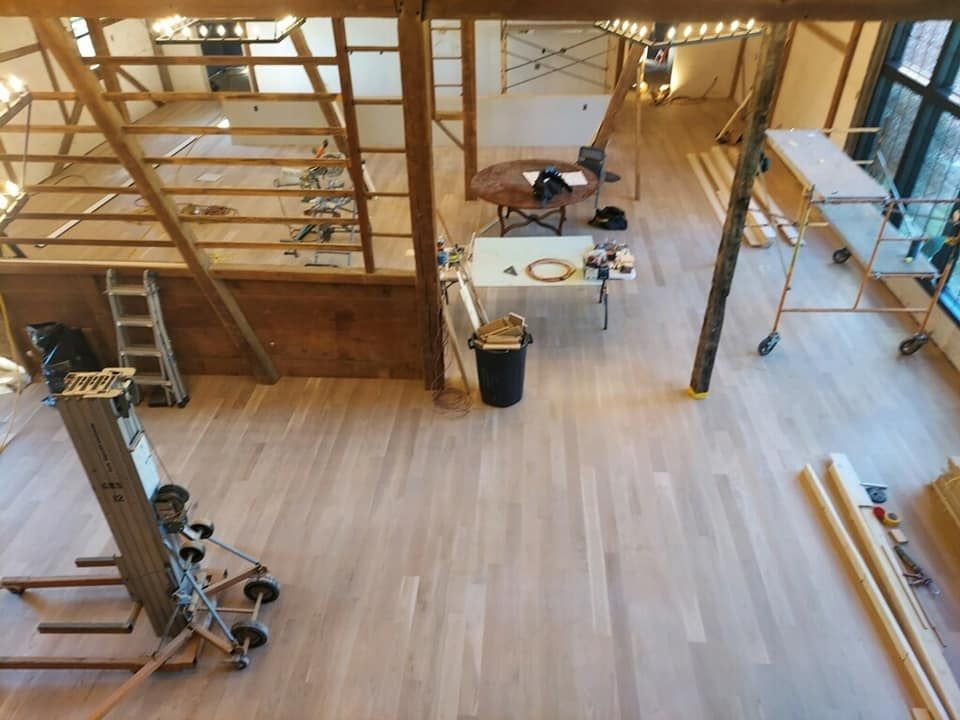 An aerial view of a building under construction