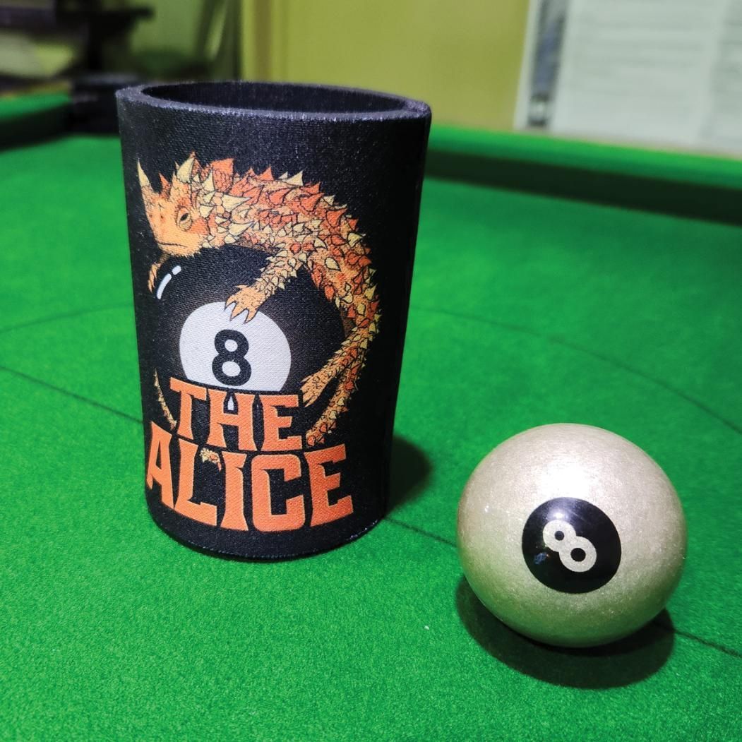 a Pool Table With a Cup That Says the Alice and a Pool Ball — Pinpoint In Alice Springs, NT