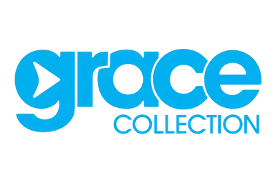 A blue grace collection logo on a white background.