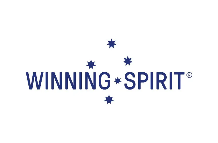 The logo for winning spirit is a blue and white logo with stars.