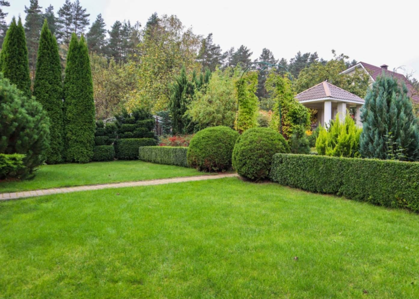 Professional lawn mowing services producing a lush green garden