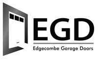 A black and white logo for edgecombe garage doors.