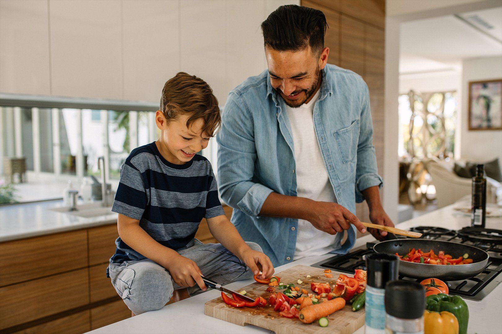 Father And Son In Kitchen — Long Beach, CA — Kids Zone Visitation Services