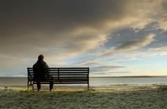Person Sitting On Bench Overlooking The Water