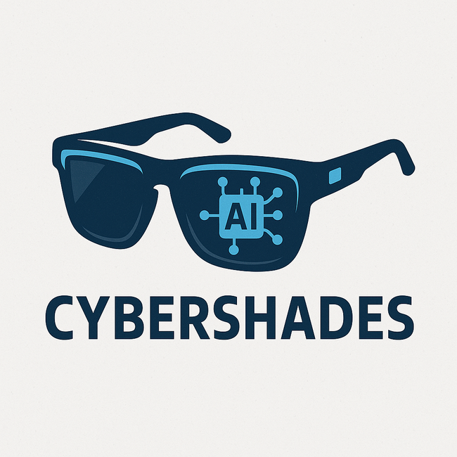 A logo for cybershades with a pair of sunglasses