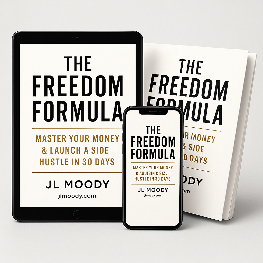 A tablet , phone , and book titled the freedom formula by jl moody