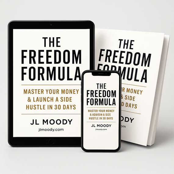 A tablet , phone , and book titled the freedom formula by jl moody
