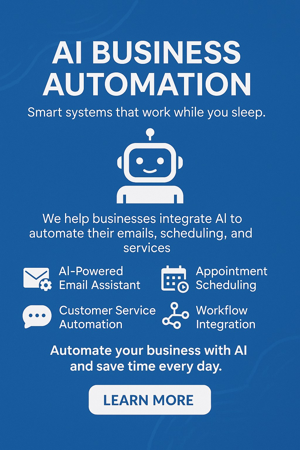 An advertisement for ai business automation with a robot on it.