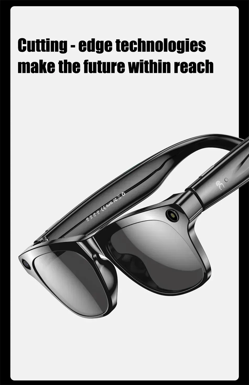 A pair of sunglasses that says cutting edge technologies make the future within reach