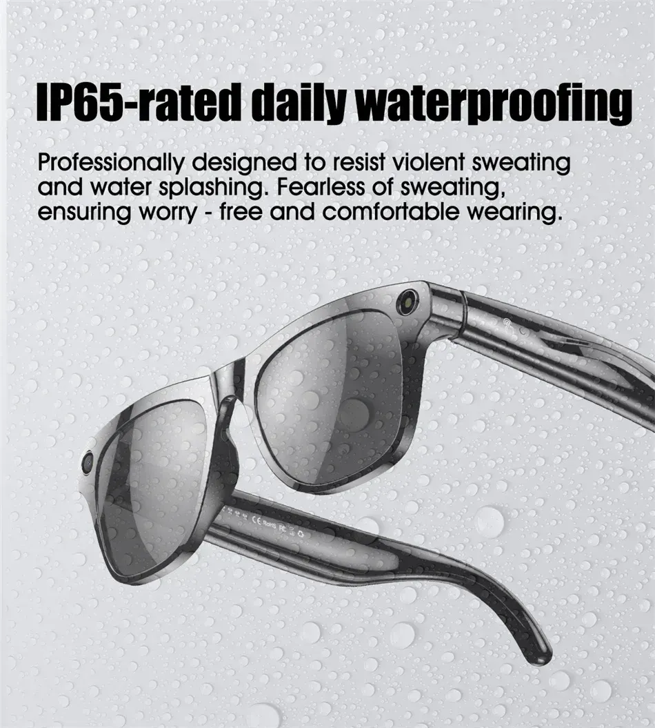 A pair of sunglasses that are waterproof and designed to resist violent sweating and water splashing.
