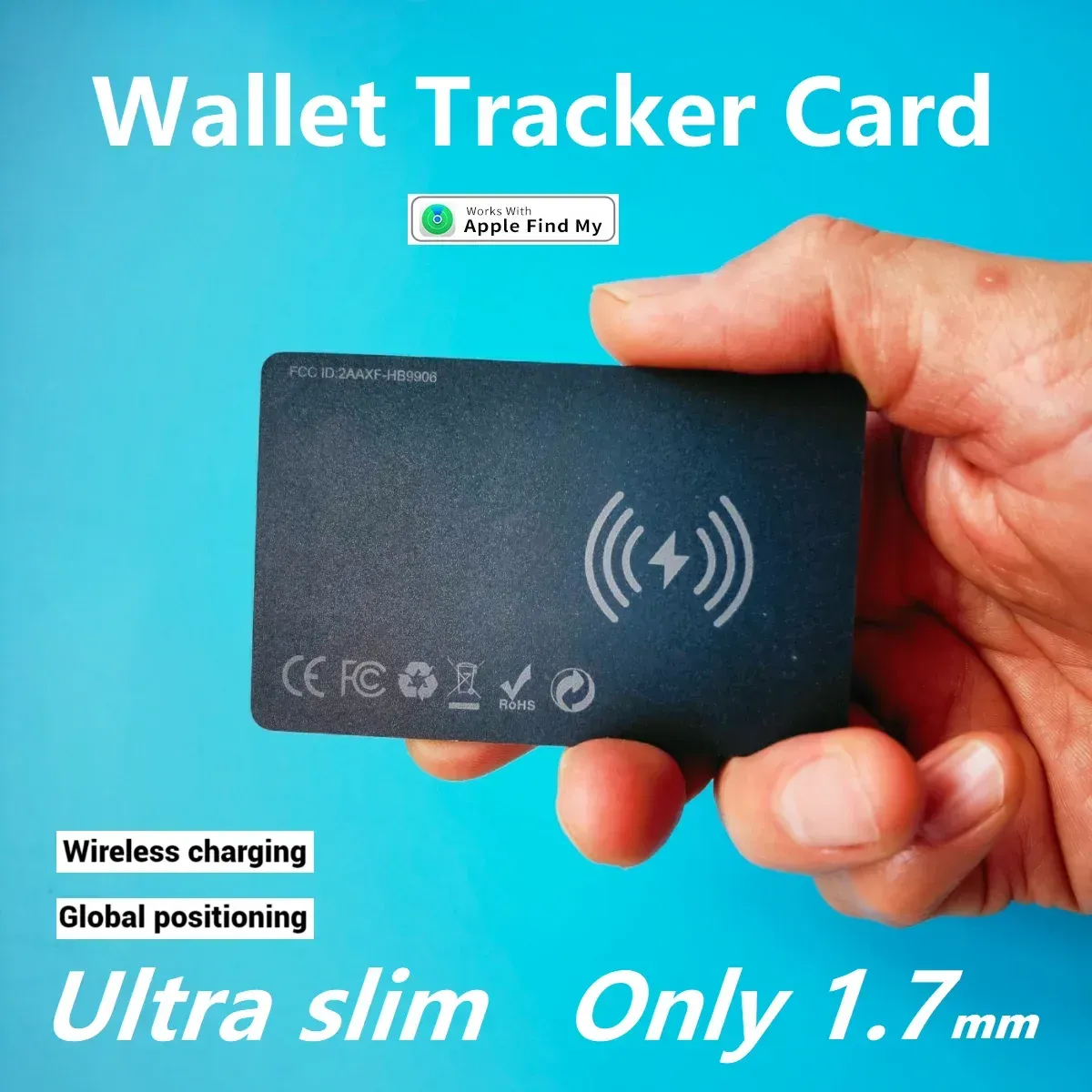 A person is holding a wallet tracker card in their hand