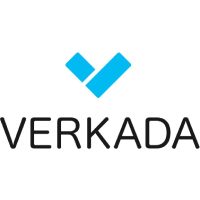 A logo for verkada with a blue check mark on a white background.