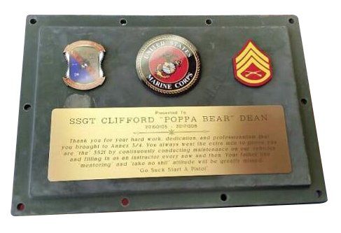 Custom Trophies — SSGT Clifford Poppa Bear Dean Plaque in Jacksonville, NC