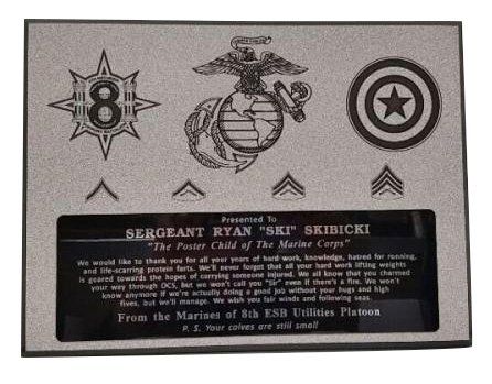 Custom Trophies — Sergeant Ryan Ski Skibicki Plaque in Jacksonville, NC