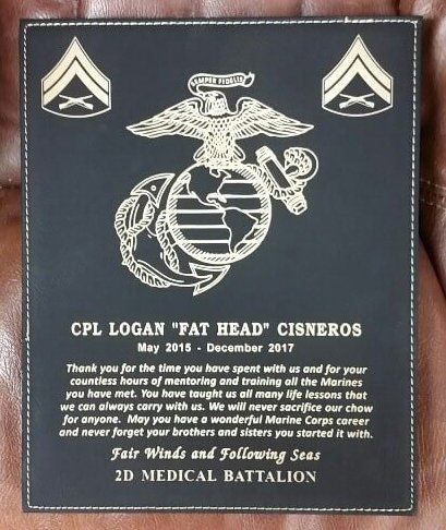 Custom Trophies — CPL Logan Fat head Cisneros Plaque in Jacksonville, NC