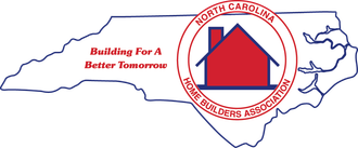 Logo of the North Carolina Home Builders Association, featuring a red house icon on a blue outline of North Carolina.