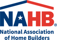 Logo for the National Association of Home Builders, featuring blue and red block letters with a white roof outline and star.