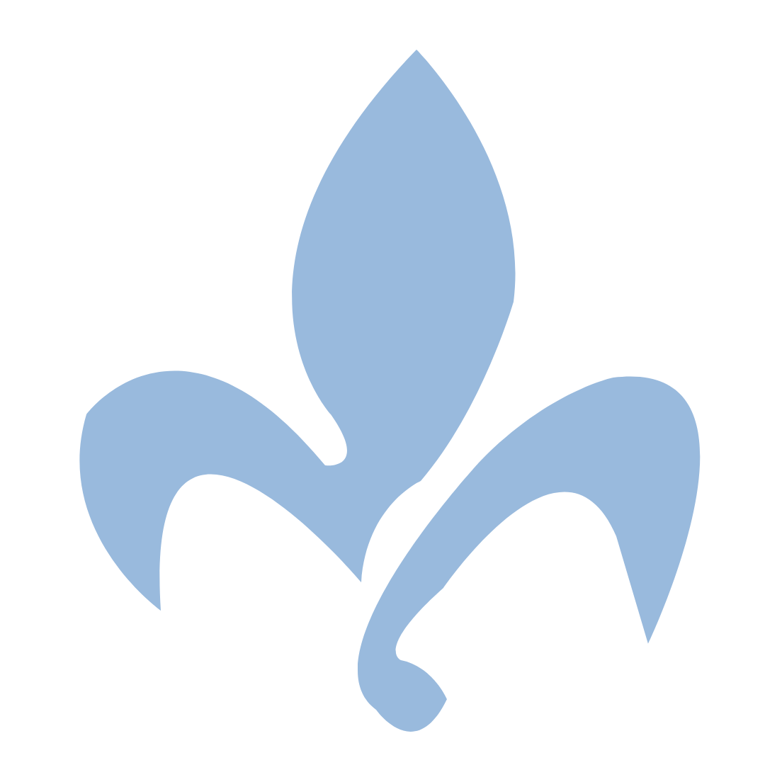 A light blue, stylized fleur-de-lis symbol on a white background.