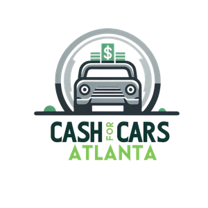 a logo for cash for cars atlanta with a car and a dollar sign on top of it .