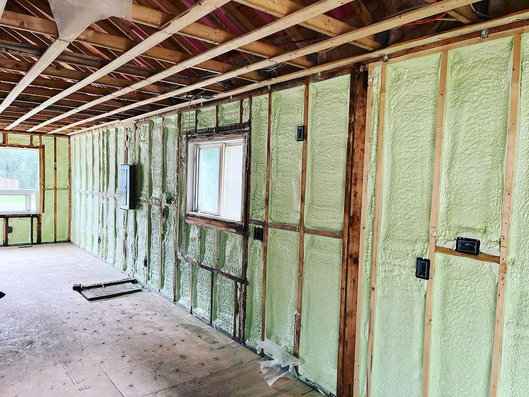 A room with a lot of insulation on the walls and ceiling.