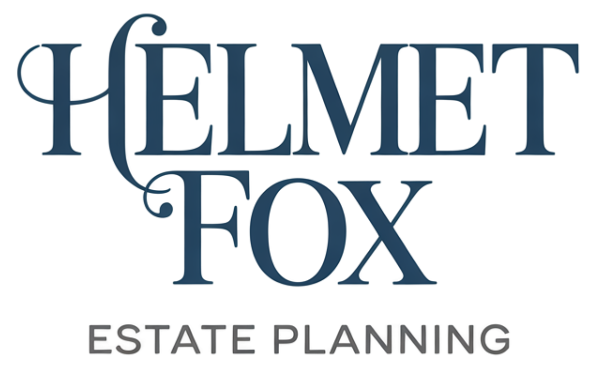 Logo for Helmet Fox Estate Planning in blue and gray.