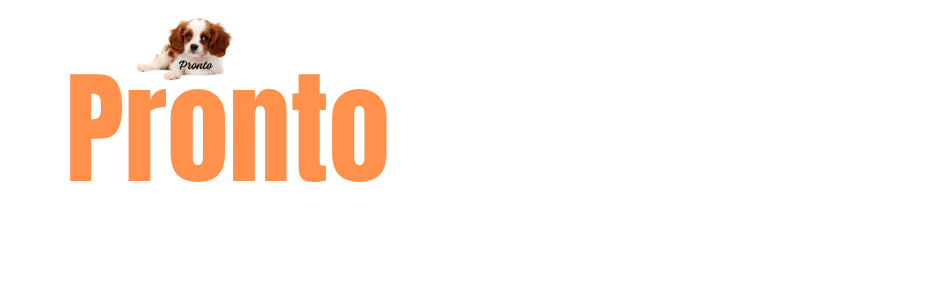 A logo for a restaurant called pronto cafe dependable comfortable