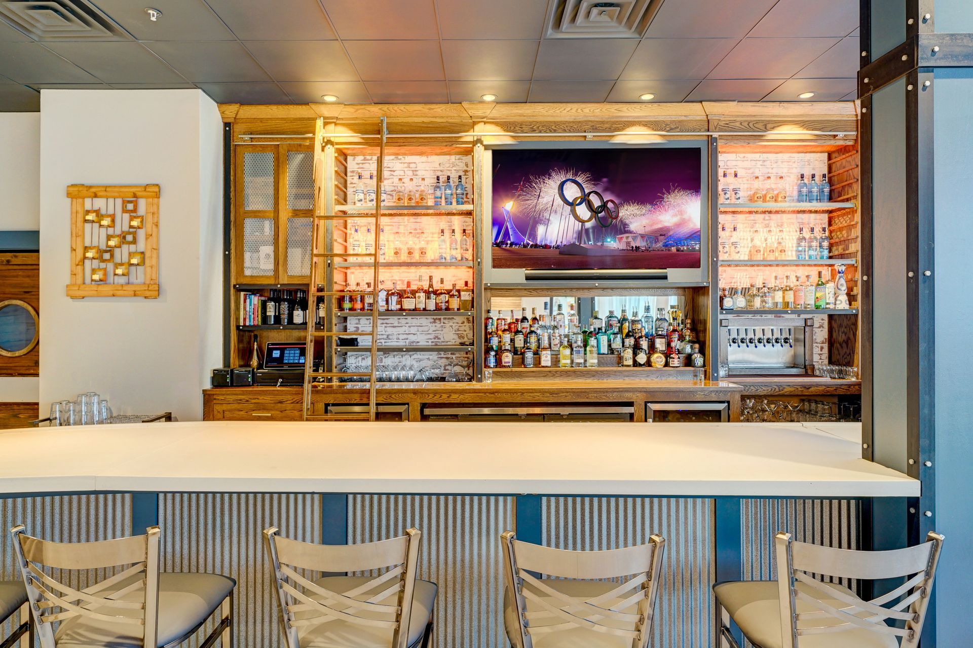 Bar and TV at South Front Tavern in Wilmington NC