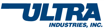 the ultra industries inc logo is blue and white