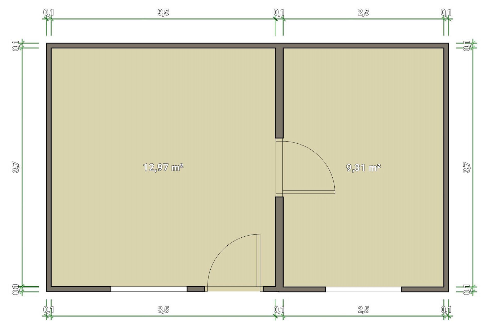 A floor plan of a small room with measurements