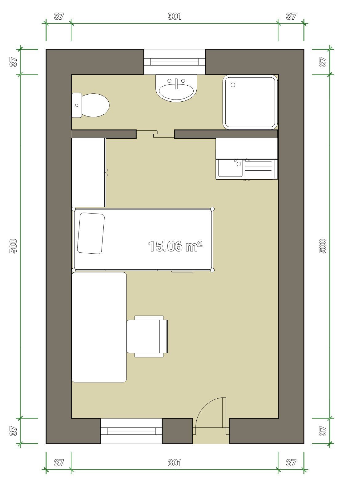 A floor plan of a small room with measurements