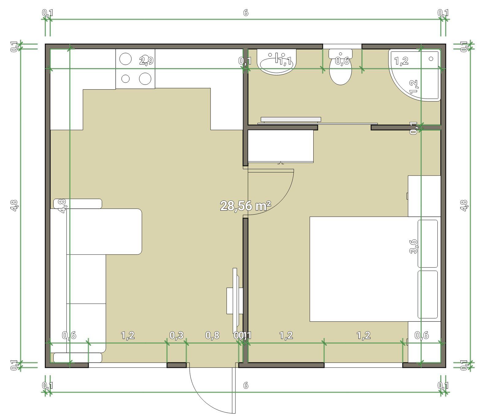 A floor plan of a small house with measurements