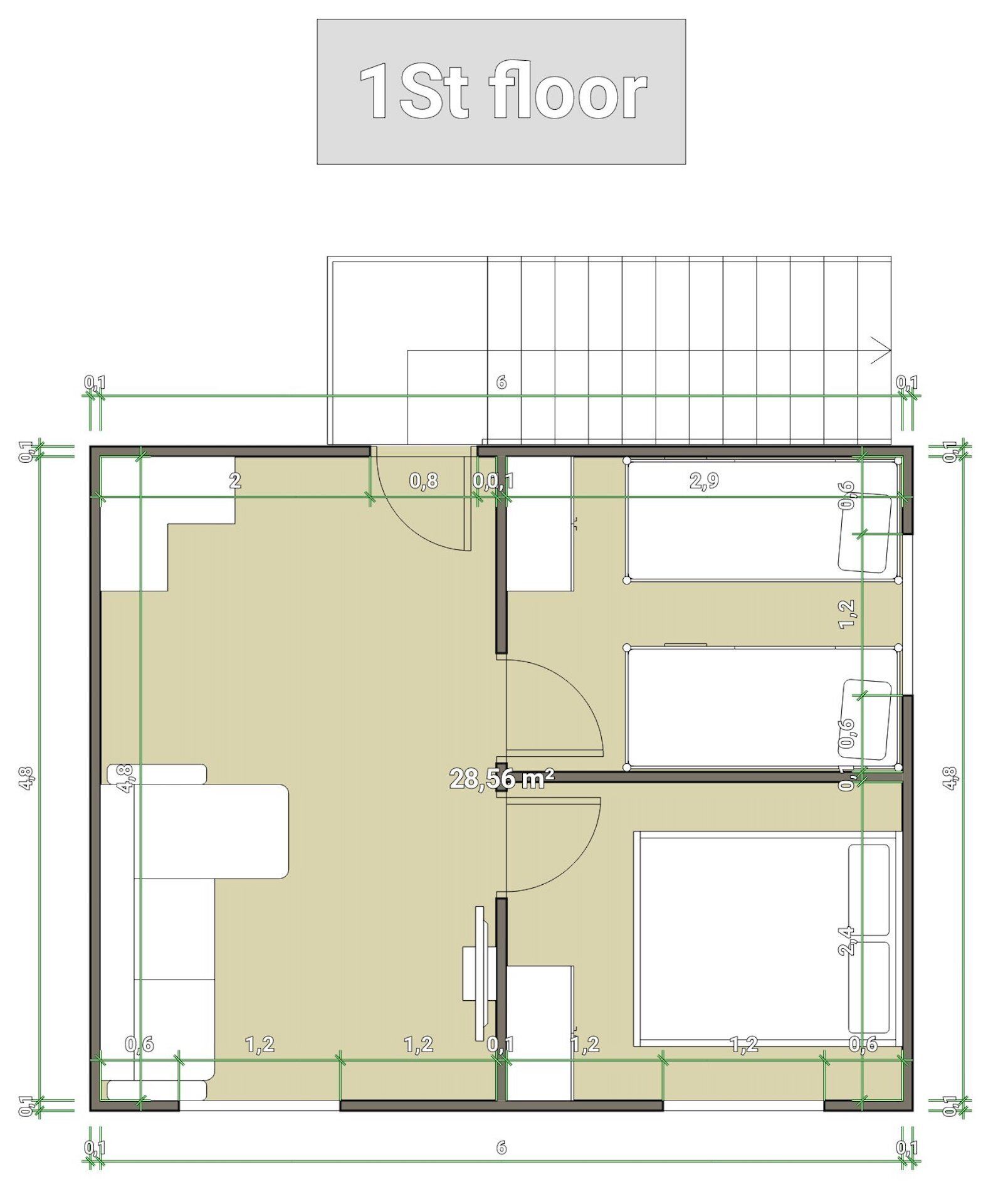 A floor plan of the first floor of a house.