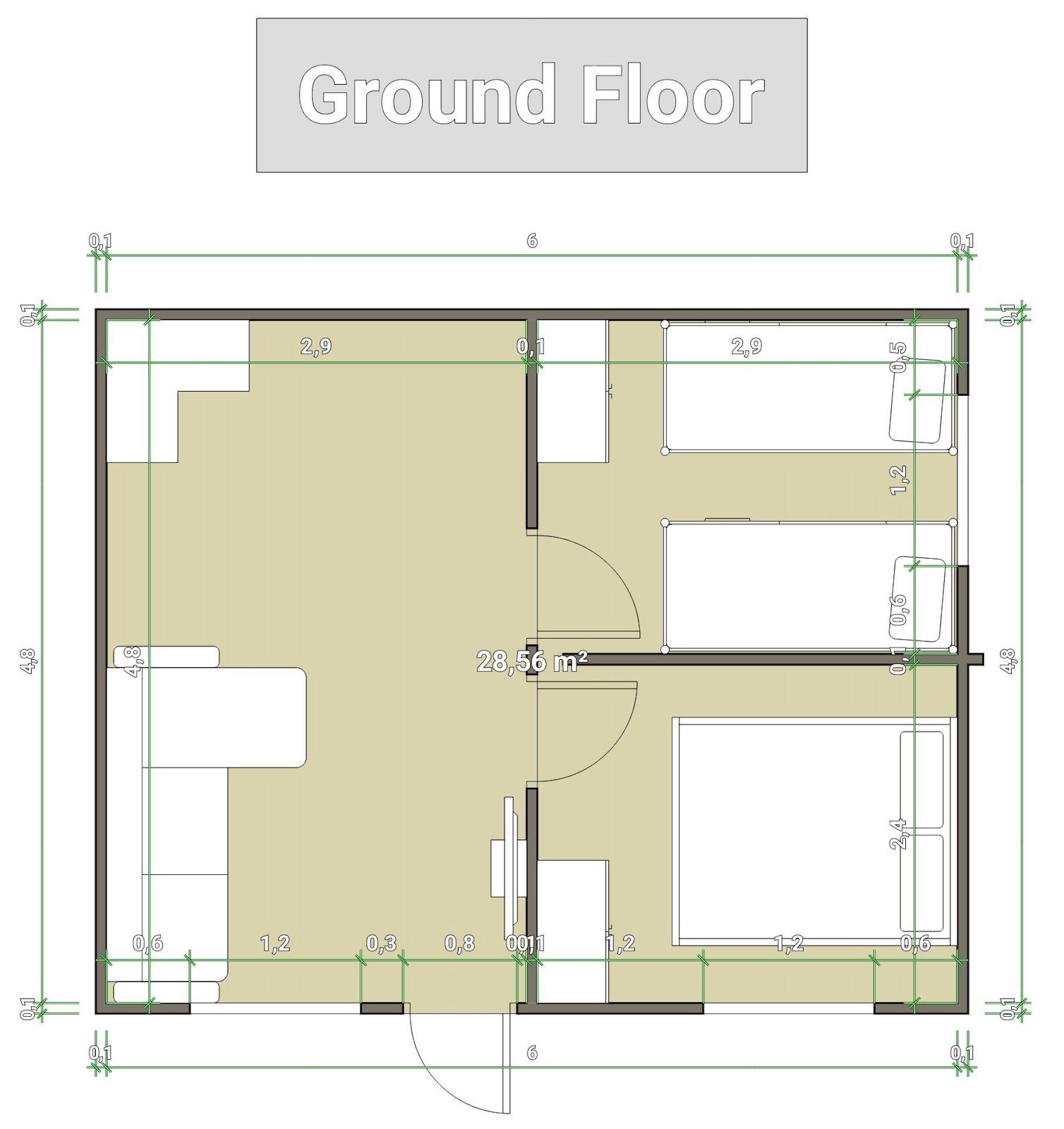A floor plan of a house showing the ground floor