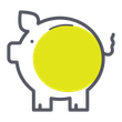 Simple piggy bank icon with a bright yellow circle on its body