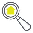 Magnifying glass highlighting a yellow house icon