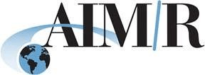 A logo for aimr with a globe in the middle