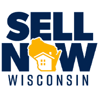 A logo for Sell Now Wisconsin with a house in the middle.